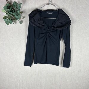 Cabi > Black Mixed Media Memory Top Oversized Collar Blouse Medium